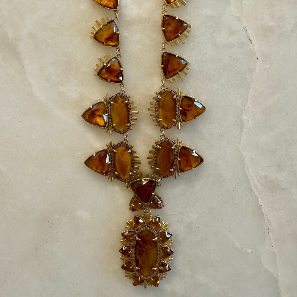 Kendra Scott Havana Vintage Gold Necklace in Marbled Amber Illusion - Brand New